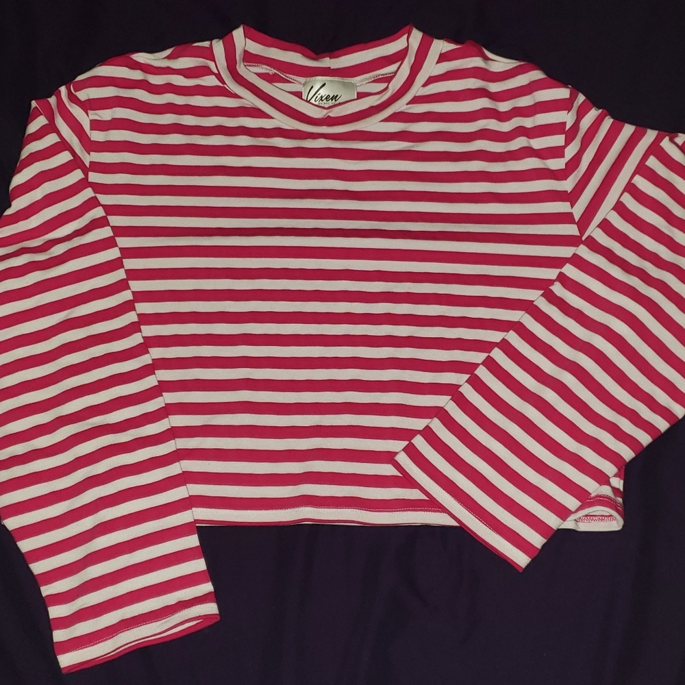GIRL GANG CROP TOP IN PINK AND WHITE STRIPES